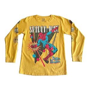 Small Marvel Spider Man Peter Parker Yellow Long Sleeve Graphic Super Hero Shirt